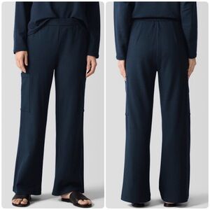Eileen Fisher Cozy Brushed Terry Hug Cargo Pull On Dark Blue Pants Size M